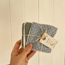 Vichy ciel + double gaze menthe + nid d'abeille menthe