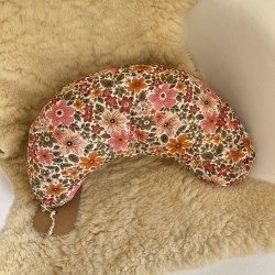 Coussin demi-lune, imprimé fleurs moutarde et rose