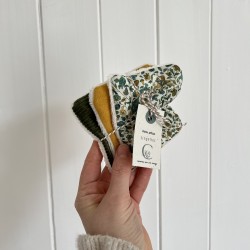 Liberty sauvage + double gaze moutarde + velours foret