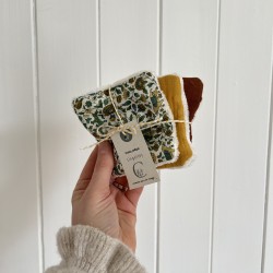 Liberty sauvage + double gaze moutarde + plumetis camel